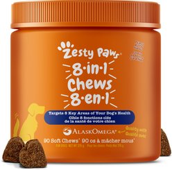 Zesty Paws Multivitamin Peanut Butter Flavoured Soft Chews Glucosamine Fish Oil Supplement for Dogs, 90 count