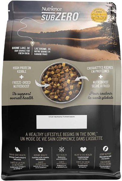 Show full view: Nutrience SubZero Northern Lakes Grain-Free Duck & Rainbow Trout Dry Dog Food, 1.8-kg bag slide 3 of 9