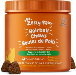 Zesty Paws Hairball Bites Bacon Flavored Soft Chews Digestive Supplement for Cats, 60 count