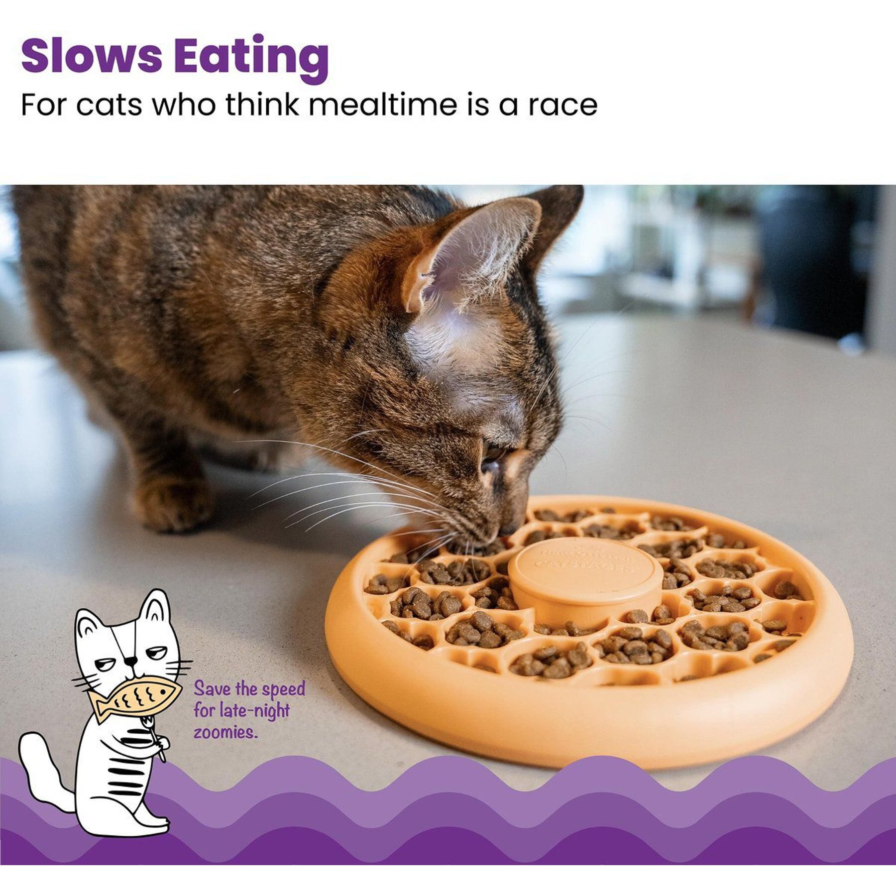 CATSTAGES Non-Skid Slow Feeder Cat Bowl, Orange, Chewy