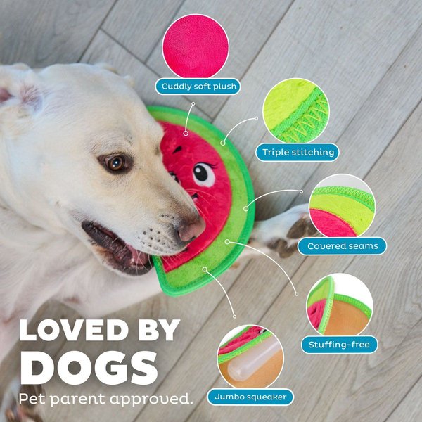 Show full view: Outward Hound Tough Skinz Durable Squeaky Stuffing-Free with Two Layers Dog Toy, Watermelon, Medium slide 4 of 7