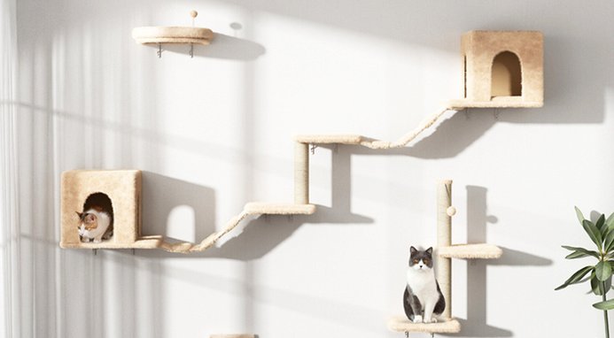 thumbnail image 2 of COZIWOW Wall-Mounted Cat Climber – Set Of 5 Shelves With Hanging Cat Bed – Medium Height 2 of 5