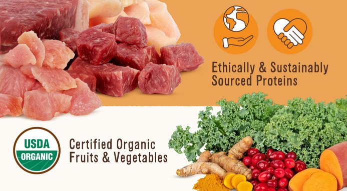 Ethically and sustainable sourced protein. Certified organic fruits and vegetables.