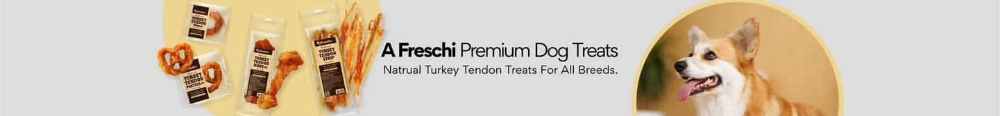 A Freschi Premium Dog Treats.  Natural Turkey Tendon Treats for All Breeds..