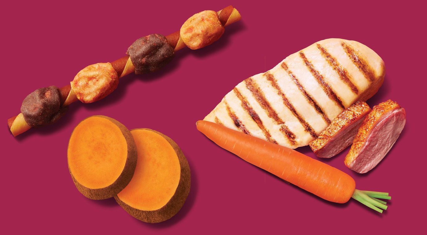 Hartz Oinkies Hearty Kabobs with 100% Real Chicken & Duck Carrot & Sweet Potato Rawhide-Free Natural Dog Treats