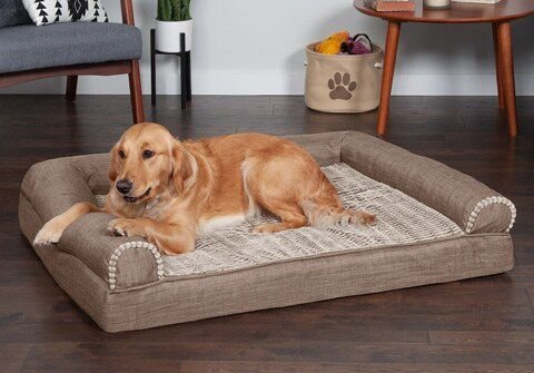 FURHAVEN Quilted Cooling Gel Bolster Cat & Dog Bed with Removable