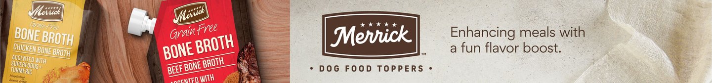 Merrick Dog Food Toppers.  Enhancing meals with a fun flavor boost.