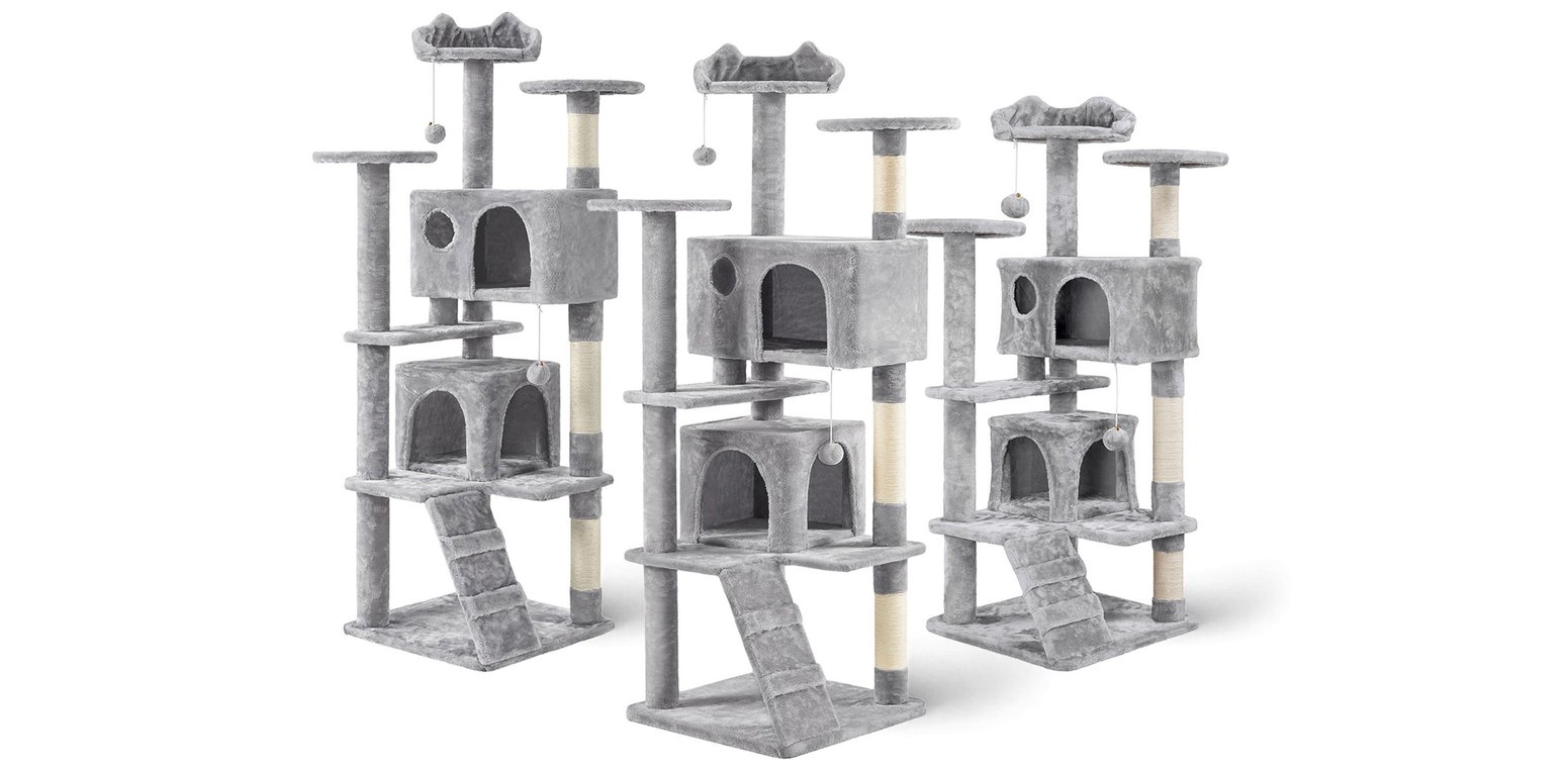 YAHEETECH 79in Plush Cat Tree & Condo, Dark Gray/White