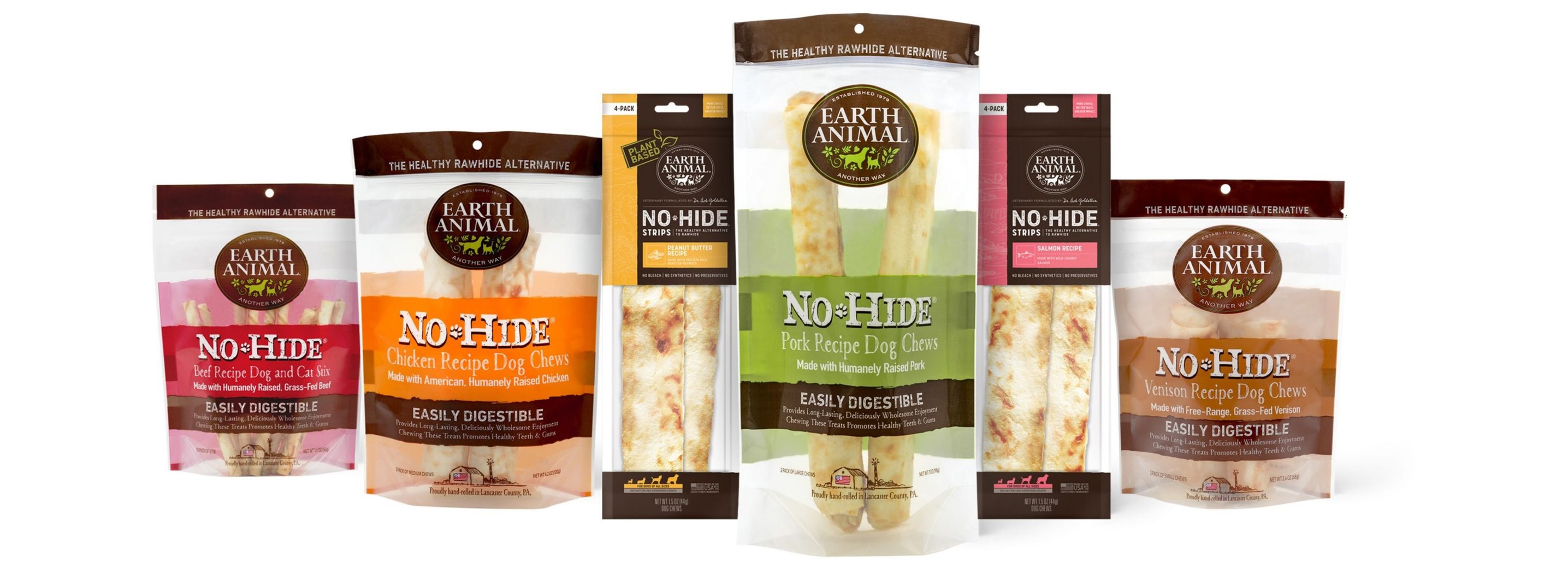 EARTH ANIMAL NoHide Strips Thin Natural Rawhide Alternative Peanut