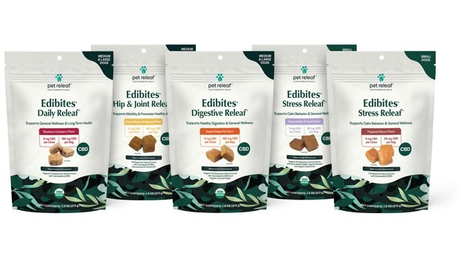 Pet Releaf Edibites Stress Releaf Organic Peanut Butter & Carob Flavored Chew Full Spectrum Hemp Extract Calming Health Supplement for Medium & Large Dogs