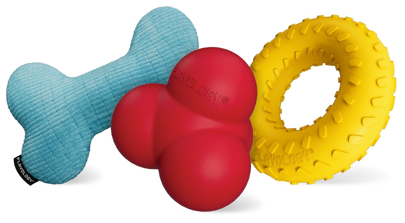 PLAYOLOGY Peanut Butter Scented Squeaky Ball Plush Dog Toy, Medium ...