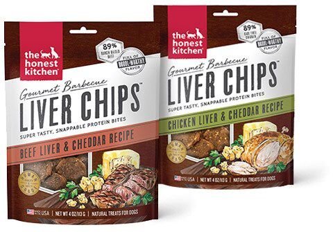 The Honest Kitchen Gourmet Barbecue Liver Chips Chicken Liver & Cheddar Recipe Dog Treats, 4-oz bag