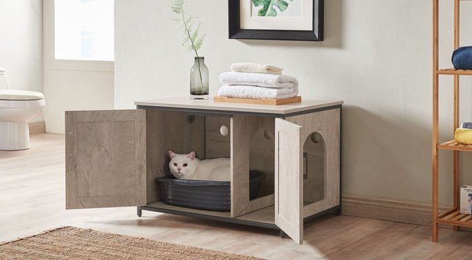 UNIPAWS Decorative Cat Litter Box Enclosure, White - Chewy.com