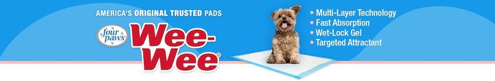 America's Original Trusted Pads. Four Paws Wee-Wee. Multi-layer Technology. Fast Absorption. Wet-lock Gel. Targeted Attractant.