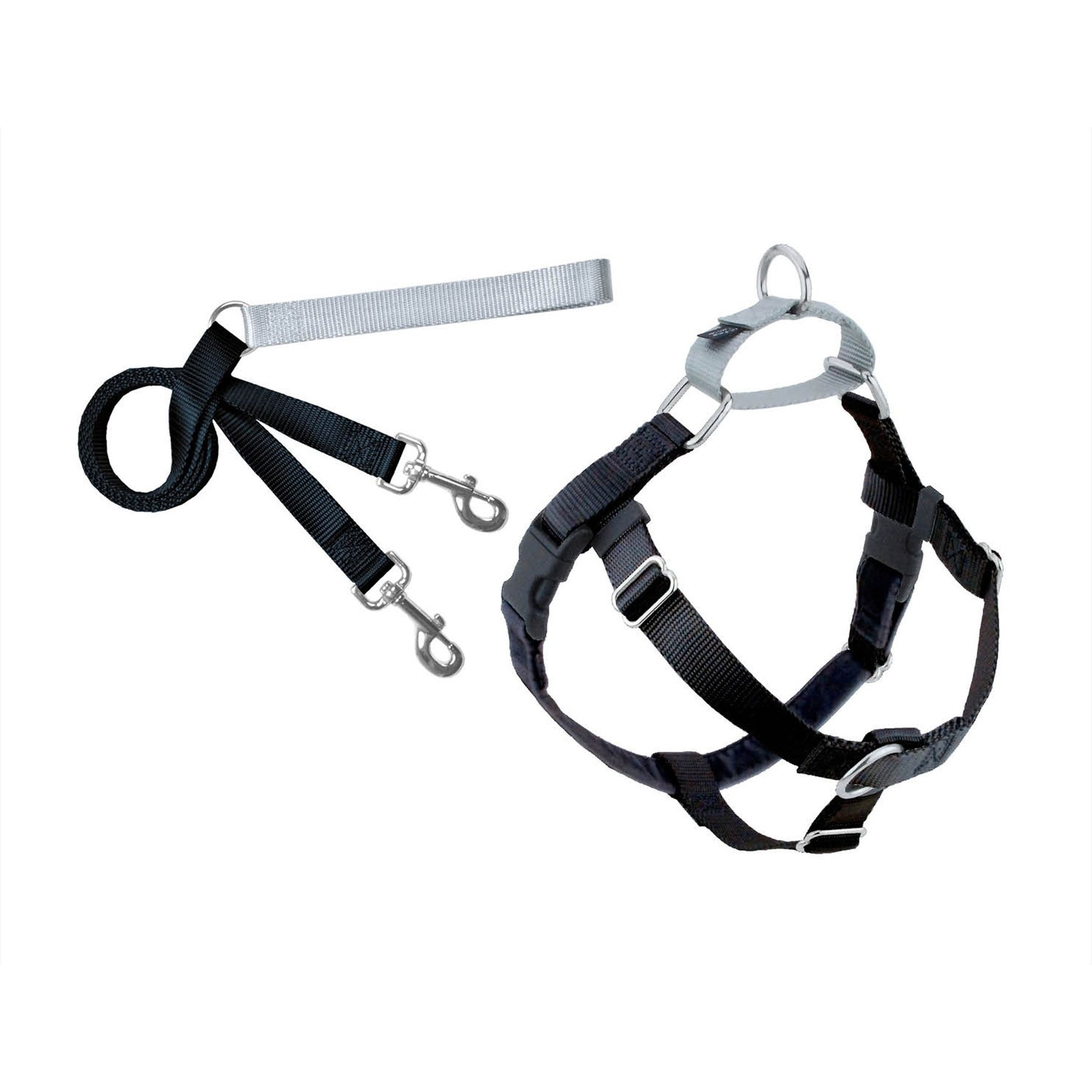 Small 5/8 in Black Freedom No Pull Dog Harness & Leash, 2 Hounds Design