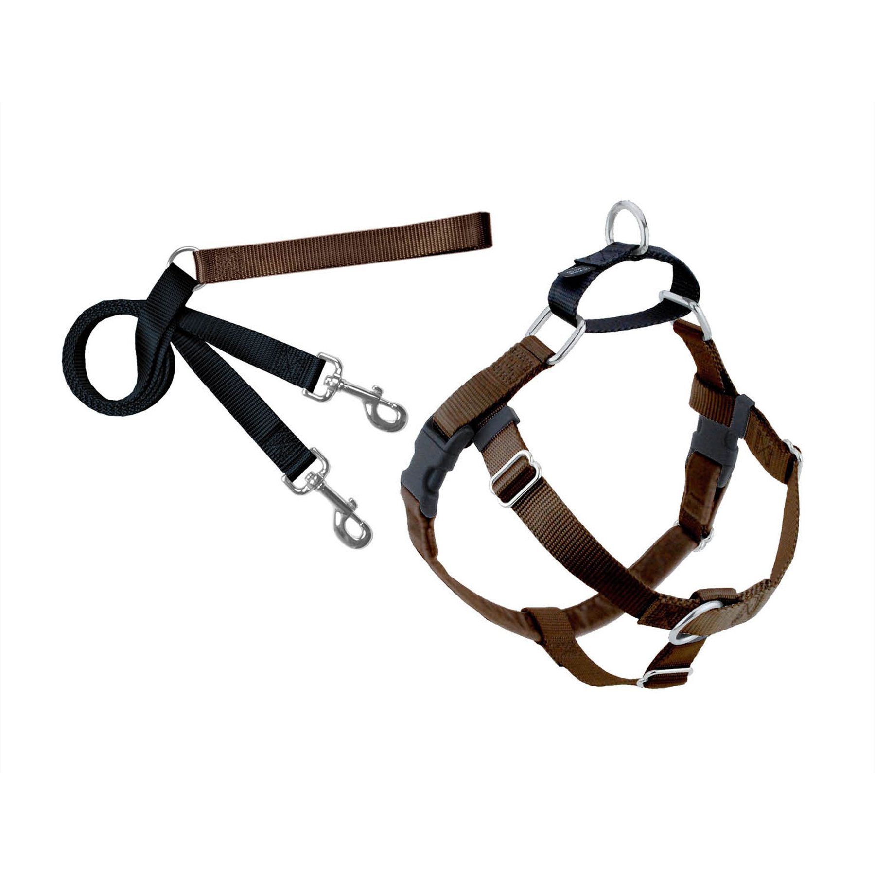Medium 1-in Brown Freedom No Pull Dog Harness & Leash, 2 Hounds Design