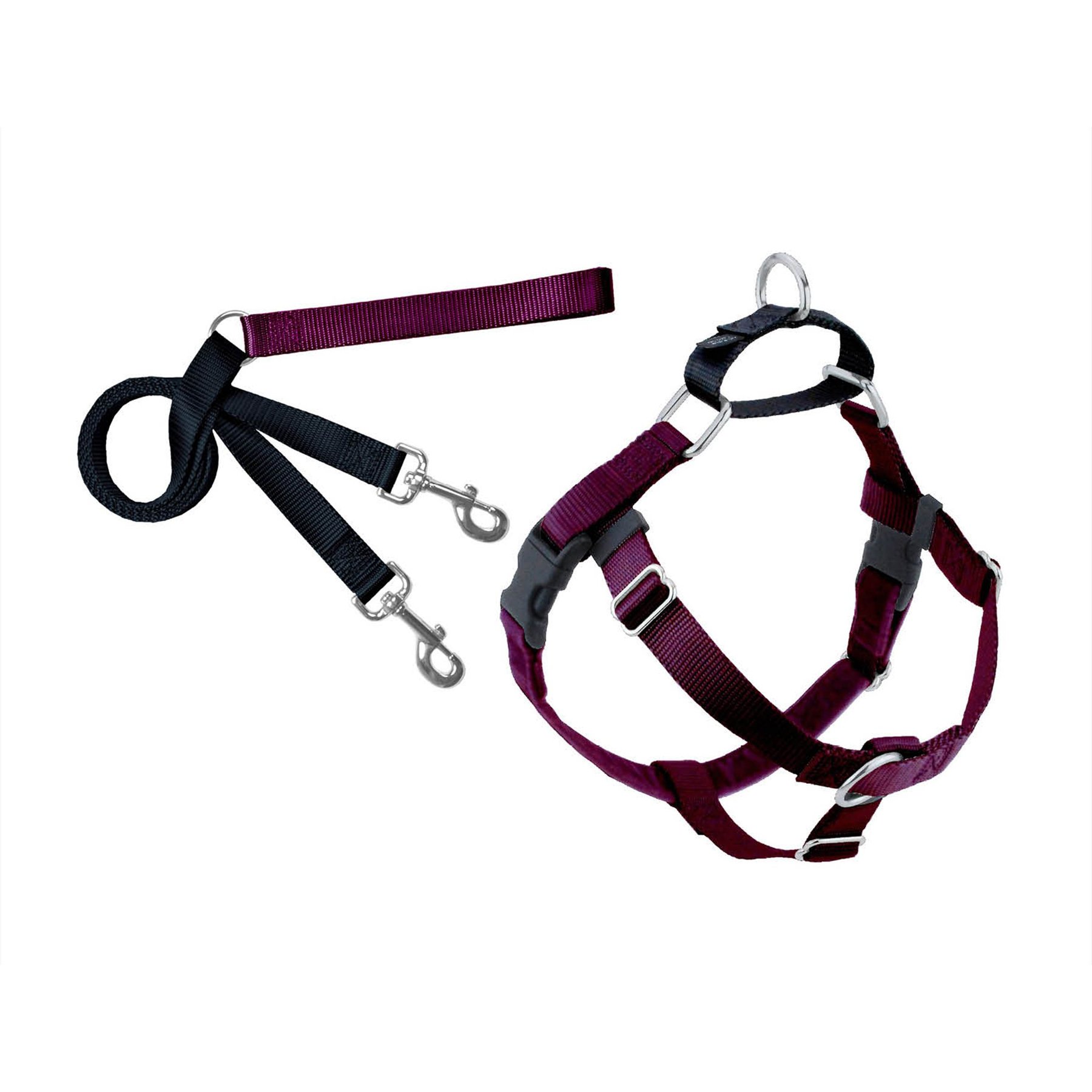 Large 1-in Burgundy Freedom No Pull Dog Harness & Leash, 2 Hounds Design