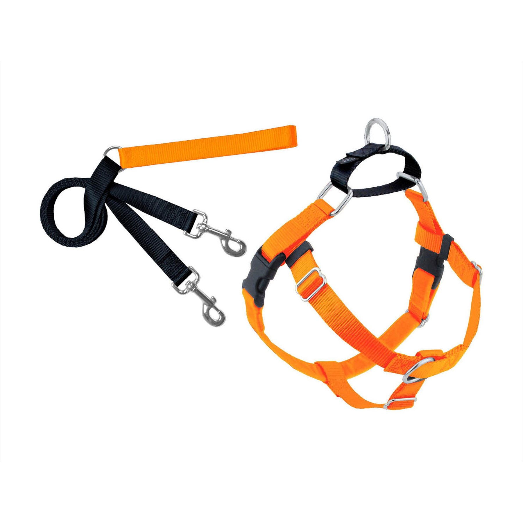 Large 1-in Neon Orange Freedom No Pull Dog Harness & Leash, 2 Hounds Design
