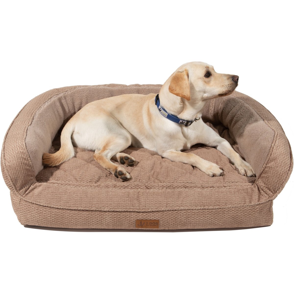 3 Dog Pet Supply Easy Wash Tweed Shearling Memory Foam Dog Bed, Medium