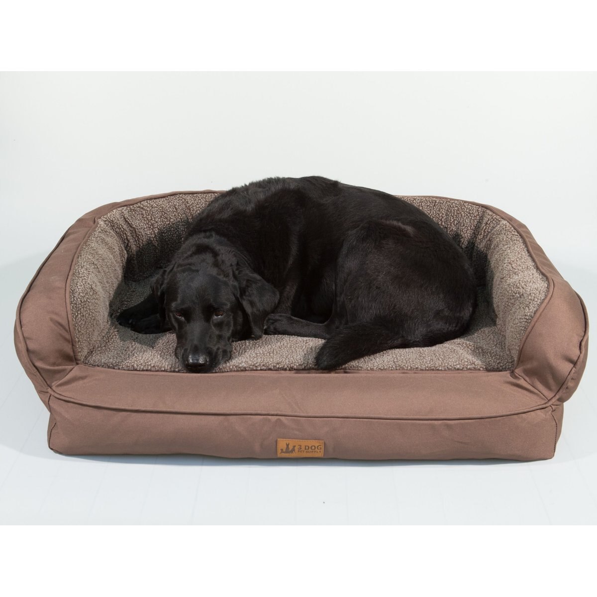 3 Dog Pet Supply EZ Wash Fleece Headrest Memory Foam Dog Bed, Chocolate, Medium