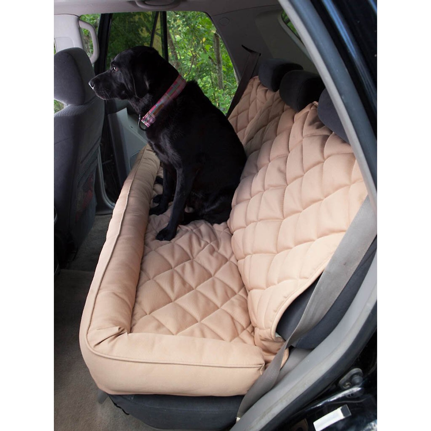Personalized Car Back Seat Protector with Bolster, Tan, 3 Dog Pet Supply