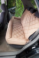 3 Dog Pet Supply Quilted Car Back Seat Protector with Bolster, Tan slide 2 of 6