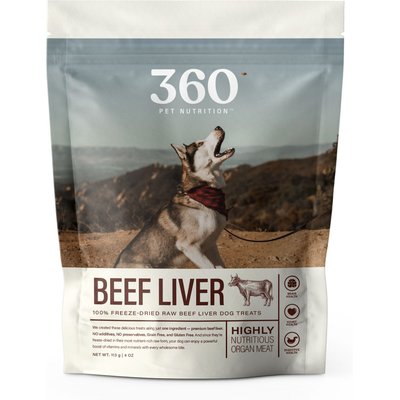 360 Pet Nutrition 360 Pet Nutrition 100% Beef Liver Grain-Free Raw Freeze-Dried Dog Treats, 4-oz bag
