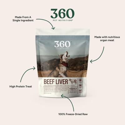 Show full view: 360 Pet Nutrition 100% Beef Liver Grain-Free Raw Freeze-Dried Dog Treats, 4-oz bag slide 5 of 7