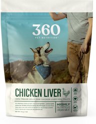 360 Pet Nutrition 100% Chicken Liver Grain-Free Raw Freeze-Dried Dog Treats, 4-oz bag