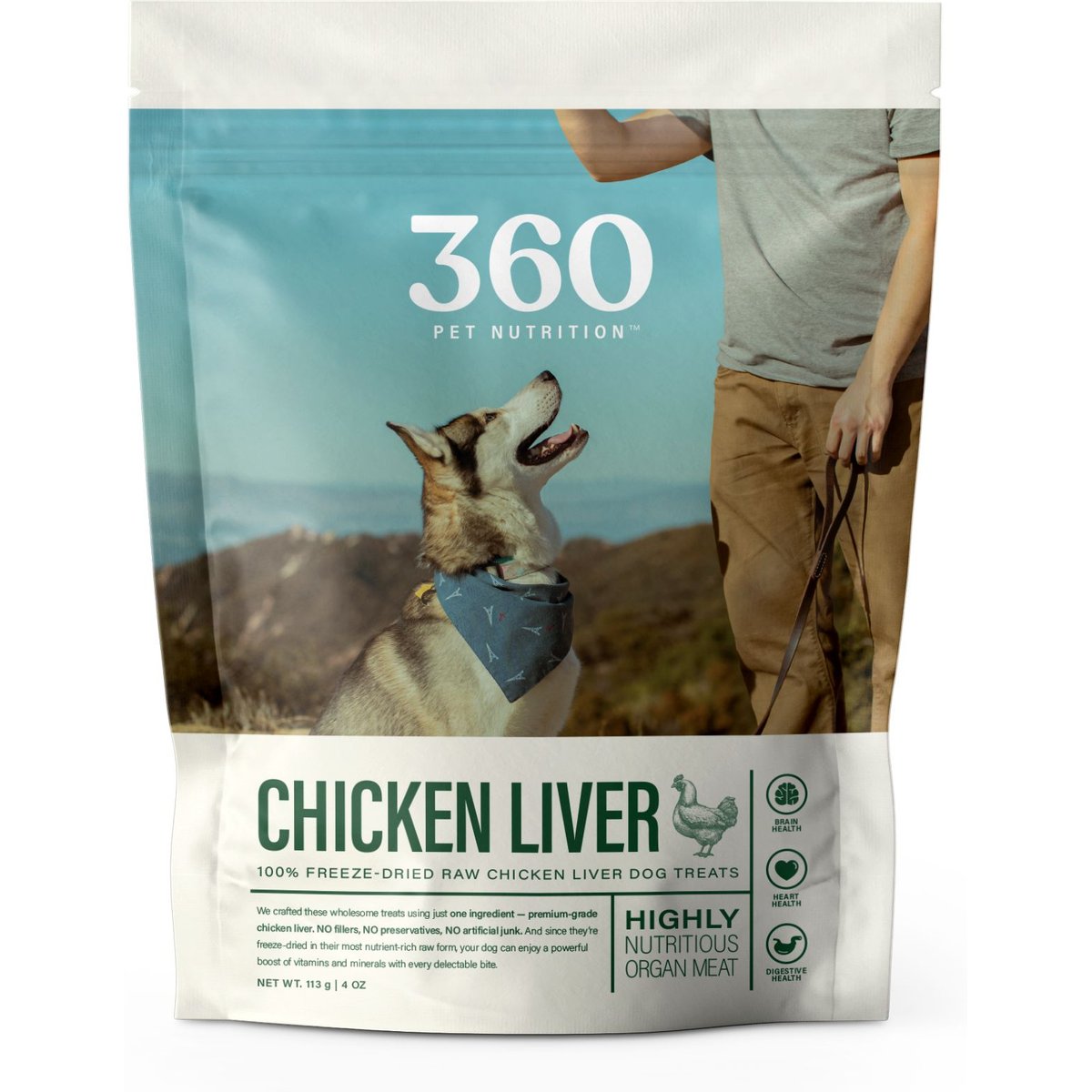 360 Pet Nutrition 100% Chicken Liver Grain-Free Raw Freeze-Dried Dog Treats, 4-oz bag