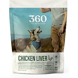 360 Pet Nutrition 100% Chicken Liver Grain-Free Raw Freeze-Dried Dog Treats, 4-oz bag