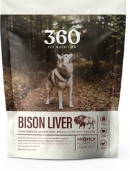 360 Pet Nutrition Bison Liver Grain-Free Freeze-Dried Dog Treats, 4-oz bag