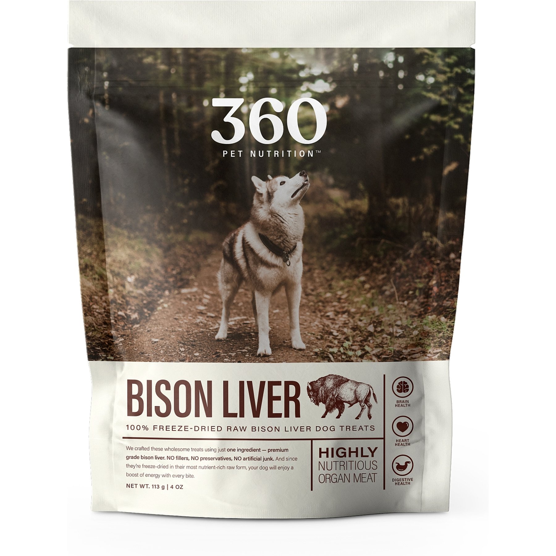 360 Pet Nutrition Bison Liver Grain-Free Freeze-Dried Dog Treats, 4-oz bag