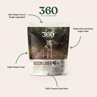 Show full view: 360 Pet Nutrition Bison Liver Grain-Free Freeze-Dried Dog Treats, 4-oz bag slide 5 of 8