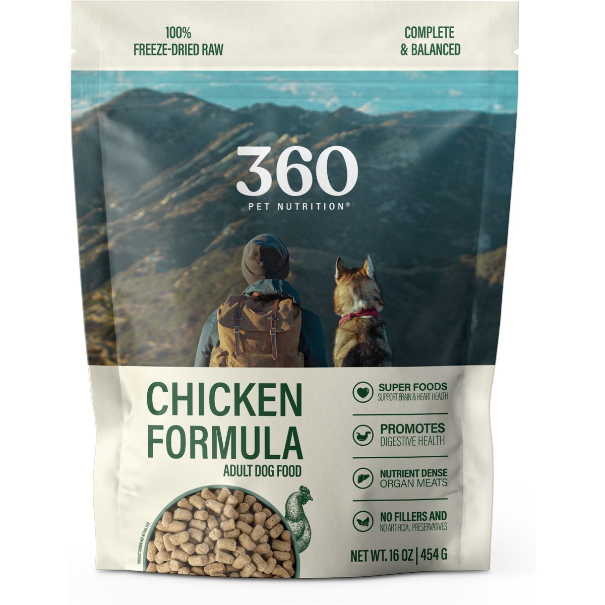 360 Pet Nutrition Chicken Grain-Free Adult Raw Freeze-Dried Dog Food, 16-oz bag