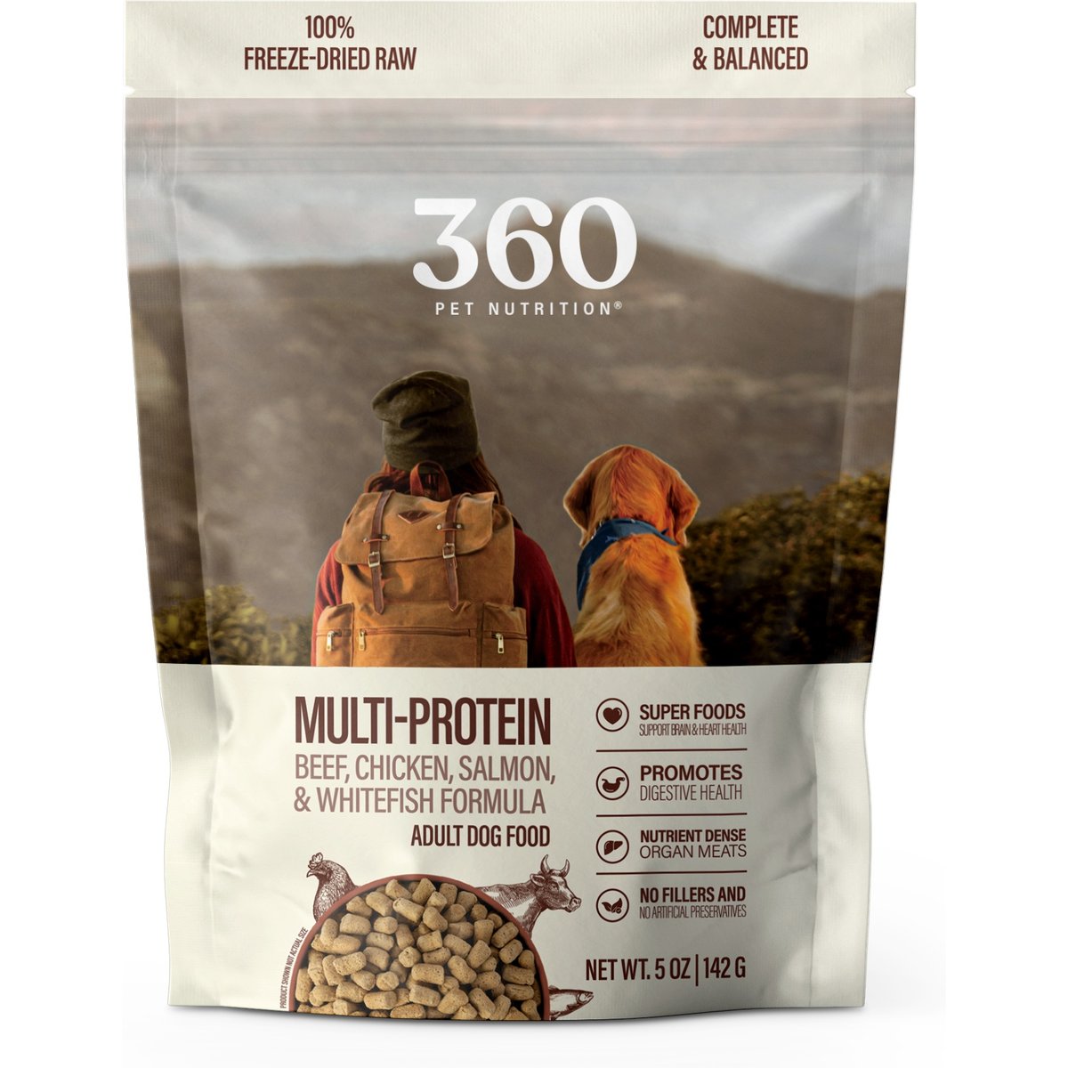 360 Pet Nutrition Multi-Protein Grain-Free Adult Raw Freeze-Dried Dog Food, 5-oz bag