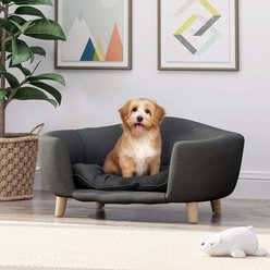 8VR Elevated Easy Assembly Plush Fabric Novelty Furniture Style Sofa Couch Dog Bed with Rubber Wood Legs & Supportive Foam, Small, Dark Gray slide 1 of 9