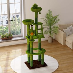 8VR H Cactus Multi-Level Furniture W/Transparent Capsule, Sisal Scratching Posts Perches & Interactive Toys 72-in Plush Modern Cat Tree, Green