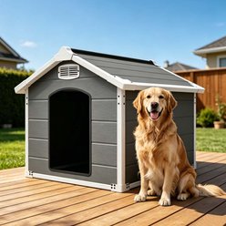 8VR H Plastic Outdoor & Indoor Heavy Duty Waterproof UV Protected Dog House with Vent, Gray, 44.8 x 50.5 x 38.8-in