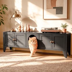 8VR Hidden D Metal Furniture Indoor Modern Cat Litter Box Enclosure House with Ventilation & 2 Compartments, Black, 58 x 18-in