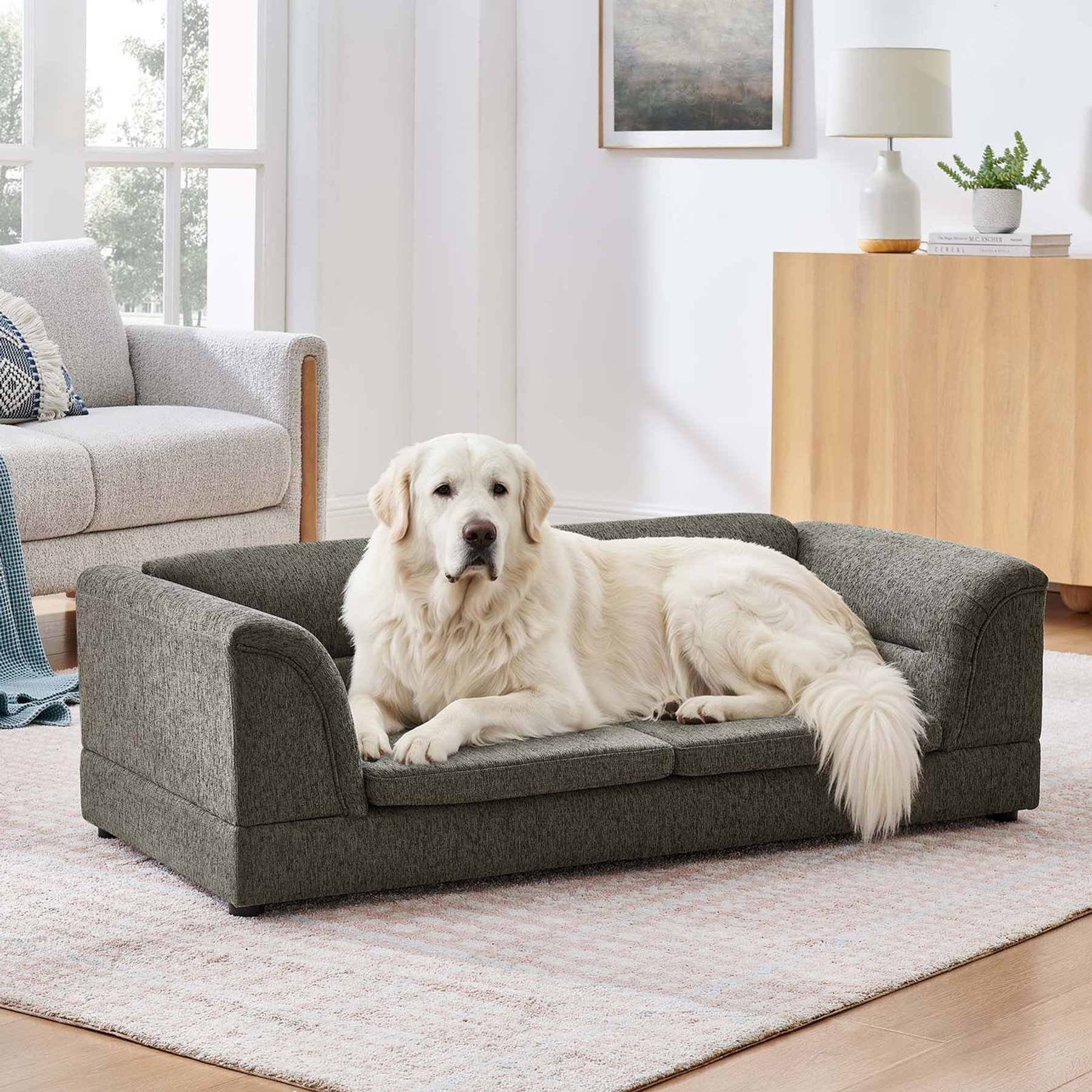 8VR Oversized Linen Fabric Comfort Lounging Couch Chair Novelty Furniture Style Sofa Dog Bed, Large, Dark Gray