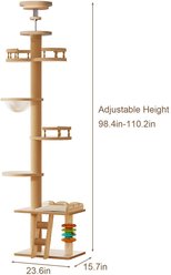 8VR Tower with Sisal Scratching Post, Bubble Window Perch, Ladder & Rotatable Toy Balls 110.2-in Linen Floor-to-Ceiling Cat Tree, Natural slide 2 of 9