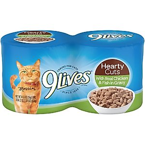 9 Lives Hearty Cuts with Real Chicken & Fish In Gravy Wet Cat Food, 5.5-oz can, case of 4