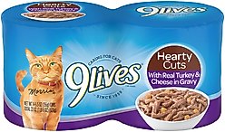 9 Lives Hearty Cuts with Real Turkey & Cheese in Gravy Wet Cat Food, 5.5-oz can, case of 4