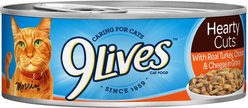 9 Lives Hearty Cuts with Real Turkey, Chicken & Cheese in Gravy Canned Cat Food, 5.5-oz, case of 24