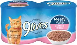 9 Lives Meaty Pate Seafood Platter Wet Cat Food, 5.5-oz can, case of 4