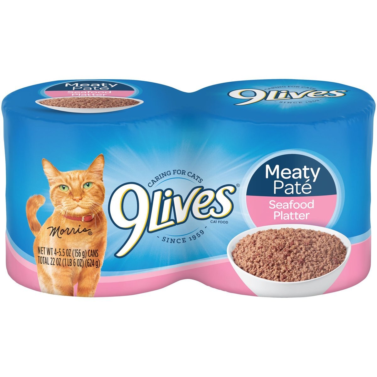 9 Lives Pate Seafood Platter Wet Cat Food, 5.5-oz can, case of 4
