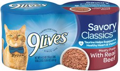 9 Lives Meaty Pate with Real Beef Wet Cat Food, 5.5-oz can, case of 4