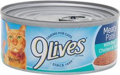 9 Lives Meaty Pate with Real Chicken & Tuna Wet Cat Food, 5.5-oz can, case of 24