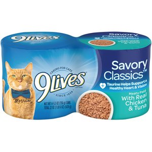9 Lives Meaty Pate with Real Chicken & Tuna Wet Cat Food, 5.5-oz can, case of 4